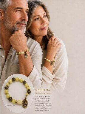 Manipura 3rd Chakra, genuine quartz Bracelet with Elephant and Om Charms